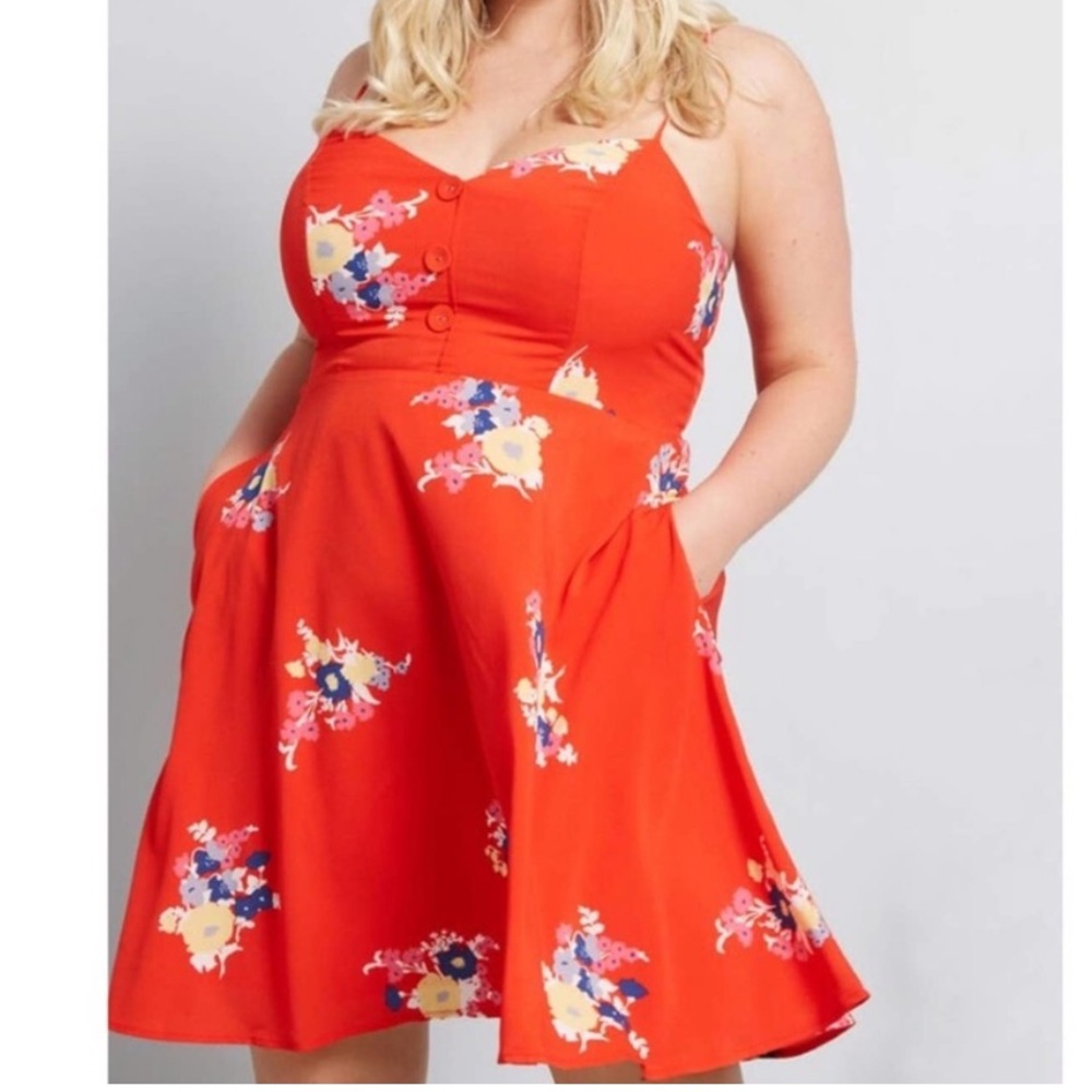 ModCloth Living Lightheartedly Red Floral Dress 14